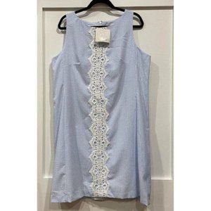 Pappagallo Seersucker Lace Front Shift Dress - Size 16 - NWT‎